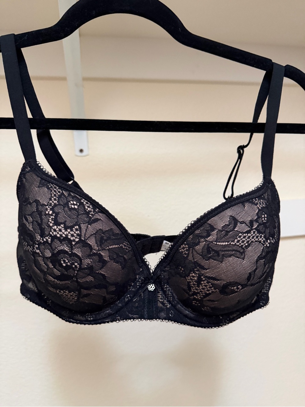Wacoal Black Lace Underwire Bra with Floral Overlay
